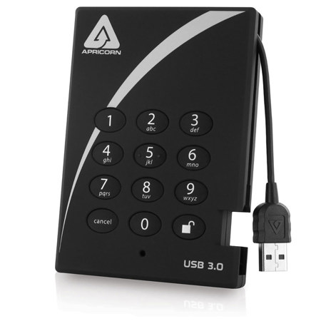 Apricorn Aegis Padlock 3.0 USB 3.2 Gen 1 Encrypted Portable External SSD, Black 8TB