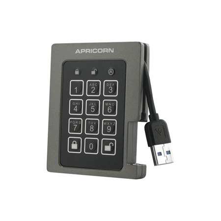 Apricorn Aegis Padlock USB 3.2 Gen 1 Encrypted Portable External SSD, Black 1TB