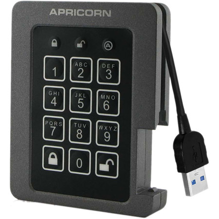 Apricorn Aegis Padlock USB 3.2 Gen 1 Encrypted Portable External SSD, Black 240GB