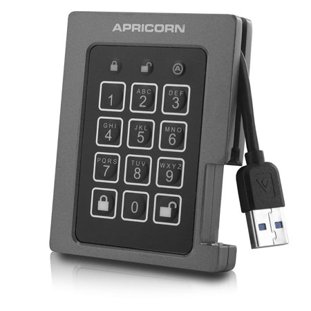 Apricorn Aegis Padlock USB 3.2 Gen 1 Encrypted Portable External SSD, Black 2TB