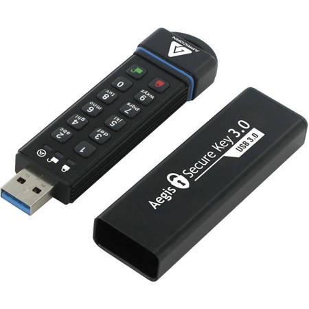 Apricorn Aegis Secure Key 3.0 Encrypted USB 3.2 A Flash Drive, Unlock via Keypad 120GB