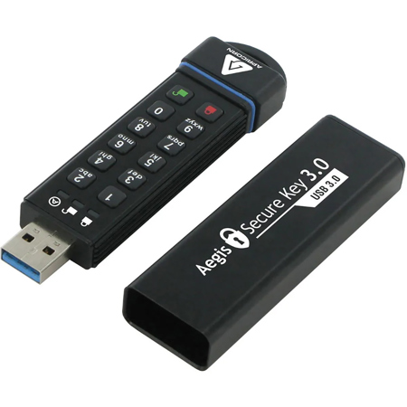 Apricorn Aegis Secure Key 3.0 Encrypted USB 3.2 A Flash Drive, Unlock via Keypad 1TB