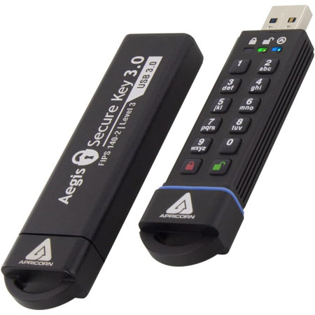 Apricorn Aegis Secure Key 3.0 Encrypted USB 3.2 A Flash Drive, Unlock via Keypad 2TB