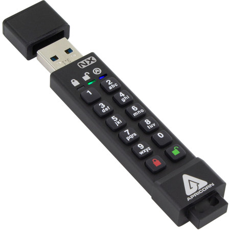 Apricorn Aegis Secure Key 3NX FIPS 140-2 Level-3 Hardware Encrypted USB 3.2 Type-A Flash Drive, Unlock via Keypad