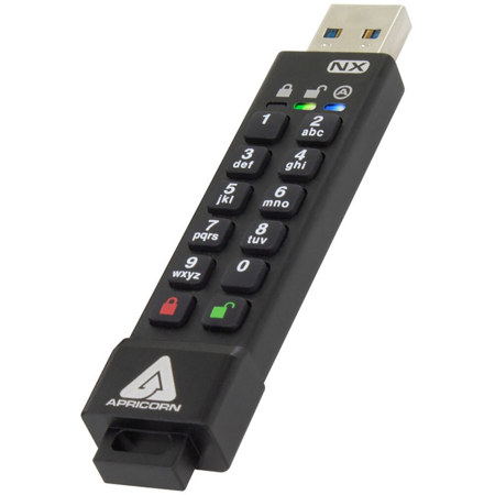 Apricorn Aegis Secure Key 3NX Encrypted USB 3.2 A Flash Drive, Unlock via Keypad 512GB