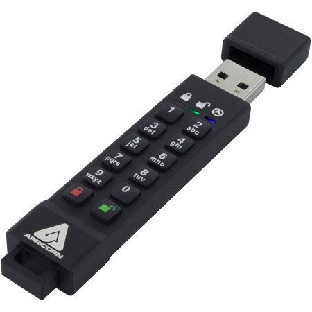 Apricorn Aegis Secure Key 3Z FIPS 140-2 Level-3 Hardware Encrypted USB 3.2 Type-A Flash Drive, Unlock via Keypad