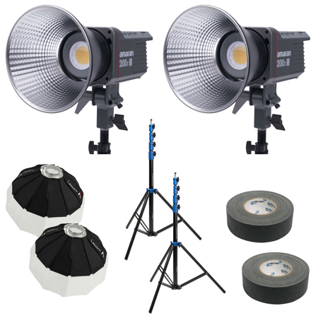 amaran 200x S 200W Bi-Color LED 2-Light Kit, Bundle with Lantern Softbox, Light Stand, Gaffer Tape