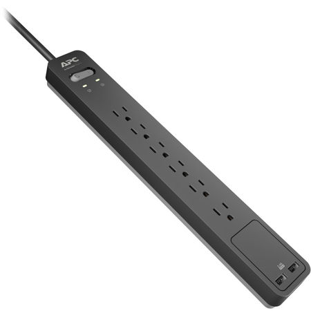 American Power Conversion (APC) PE6U2 Essential SurgeArrest 6-Outlet Surge Protector with 2 USB Charging Ports, 120V, 6' Cord, Black