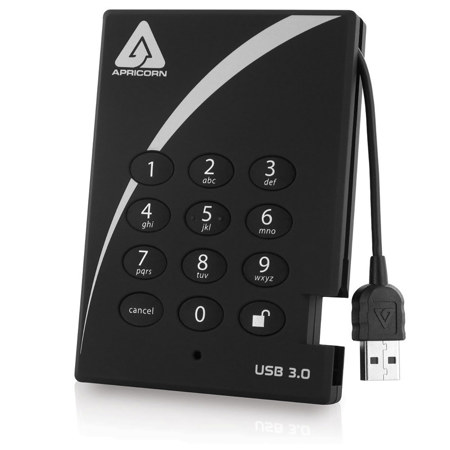 Apricorn Aegis Padlock 3.0 USB 3.2 Gen 1 Encrypted Portable External SSD, Black