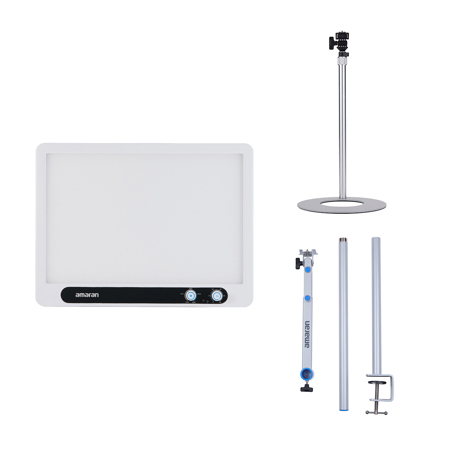 amaran Verge 26W Bi-Color LED Light Panel, White, Bundle with Base Stand and Desk Clamp Stand