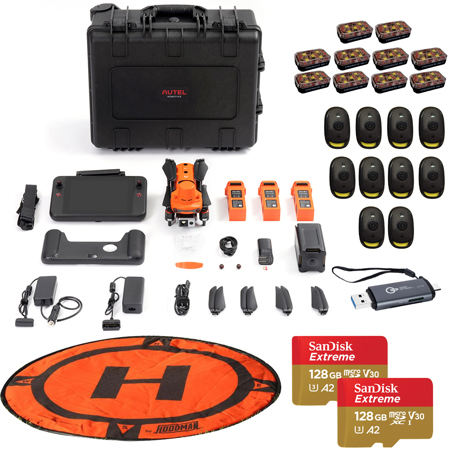 Autel Robotics Evo II V3 Dual 640T RTK Rugged Thermal Drone, Bundle with Pix4Dmatic Software, 10x Strobe Light, 2x 128GB Memory Card and 3' Drone Launch Pad