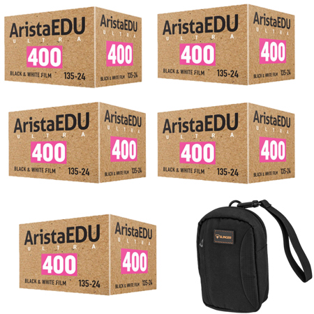 Arista EDU Ultra 400 35mm Black & White Negative Roll Film, 5-Pack, w/Camera Bag