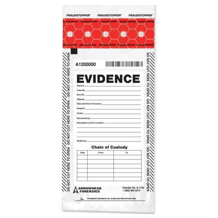 Arrowhead Forensics SureSeal Tamper Indicating Evidence Bags, 4x9", 100-Pack
