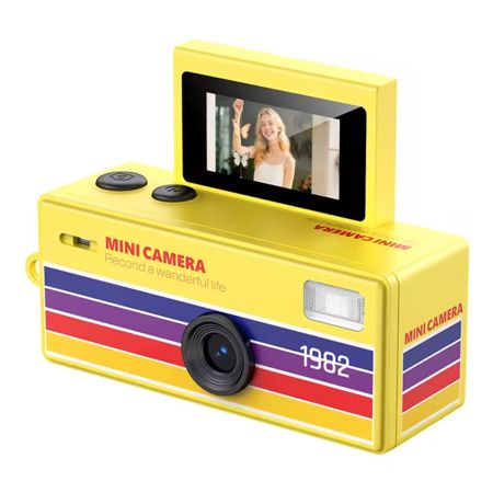 Aries Mini Keychain Digital Camera With Flip Display - Yellow
