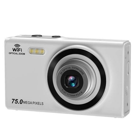 Aries OptixPro 75 WiFi Digital Camera - 3X Optical Zoom, IPS Screen (White)