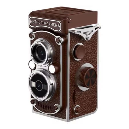 Aries RetroSnap Mini 1080P Digital Camera - Vintage Twin-Lens Style (Brown)