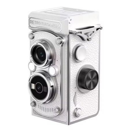 Aries RetroSnap Mini 1080P Digital Camera - Vintage Twin-Lens Style (White)