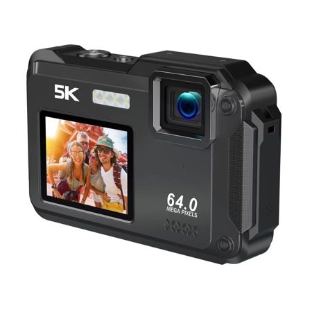 Aries SplashCam Pro 64MP Waterproof Digital Camera - Dual Display, WiFi, 16X Zoom (Black)
