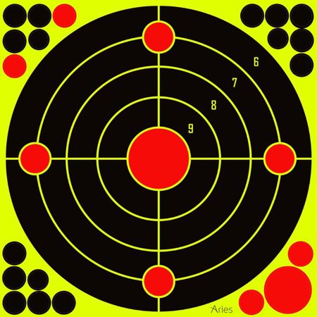 Aries 12x12" Splatter Bullseye Fluorescent Yellow Target Stickers, 10 Pack