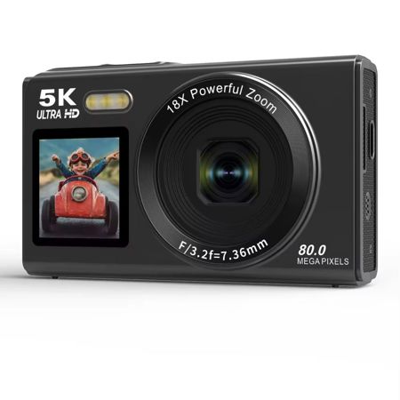 Aries SnapVlog 5K WiFi Digital Camera with Front Selfie Screen & 16X Zoom (Black)