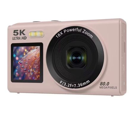 Aries SnapVlog 5K WiFi Digital Camera with Front Selfie Screen & 16X Zoom (Pink)