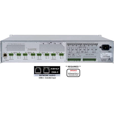 Ashly ne8250 8-Channel Power Amplifier, CNM-2 CobraNet & OPDAC8 Option Cards