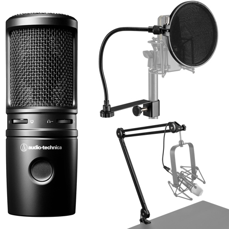 Audio-Technica AT2020USB-X Cardioid Condenser USB Mic,w/Broadcast Arm,Pop Filter