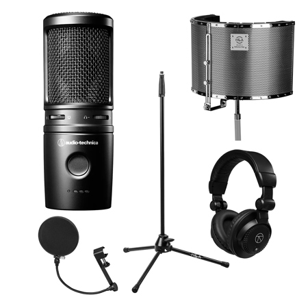 Audio-Technica AT2020USB-XP Cardioid Condenser USB Microphone, Bundle with TAPH100 Headphones, Pop Filter, Reflection Filter and Tripod Mic Stand