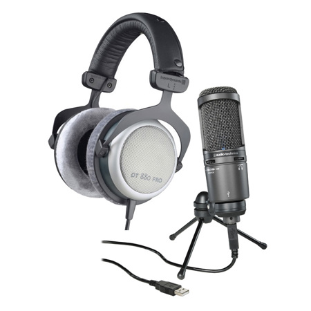 Audio-Technica AT2020USB+ Cardioid Condenser USB Mic W/Beyerdynamic DT 880 Pro