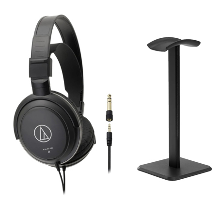 Audio-Technica ATH-AVC200 SonicPro Closed-Back Dynamic Over-Ear Headphones, Black, Bundle with Desktop Stand