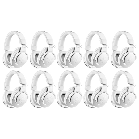 Audio-Technica ATH-M20x Closed-Back Over-Ear Professional Monitor Headphones, White, 10-Pack