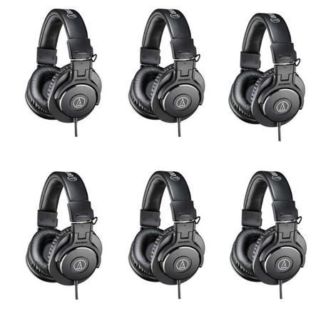 Audio-Technica 6 PACK ATH-M30x Professional Monitor Headphones, 96dB, 15-20kHz, Black