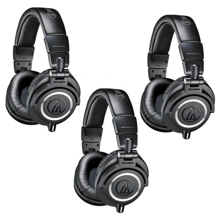 Audio-Technica ATH-M50x Professional Monitor Headphones, Black, 3 Pack