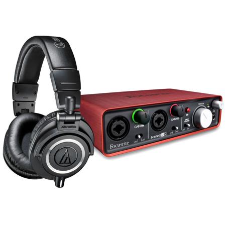 Audio-Technica ATH-M50x Monitor Headphones, Black W/Focusrite Scarlett 2i2 AI