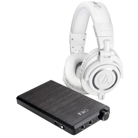 Audio-Technica ATH-M50x Headphones White ith FiiO E12 Headphone Amplifier