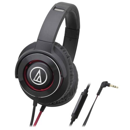 Audio-Technica ATH-WS770iS Solid Bass Over-Ear Headphones with Mic, Black/Red