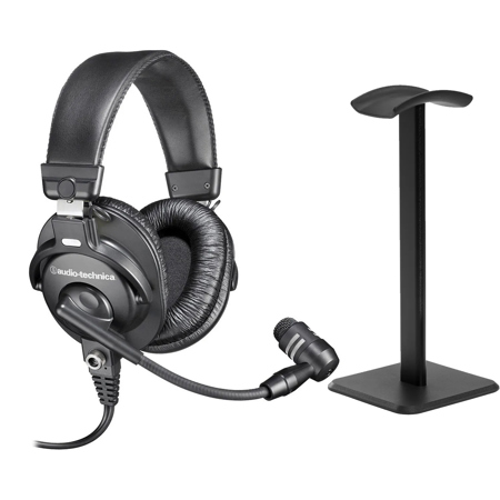 Audio-Technica BPHS1 Broadcast Closed-Back Stereo Headset, Bundle with Desktop Stand, Black