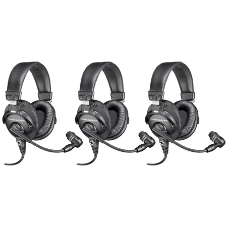 Audio-Technica BPHS1 Broadcast Closed-Back Stereo Headset, Black, 3-Pack