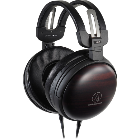 Audio-Technica ATH-AWKT Over-Ear Wooden Headphones, Striped Ebony
