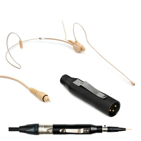 Airwave Technologies HSD-TITANIUM SLIM CLIP Dual Ear Headset Microphone, HW, Tan
