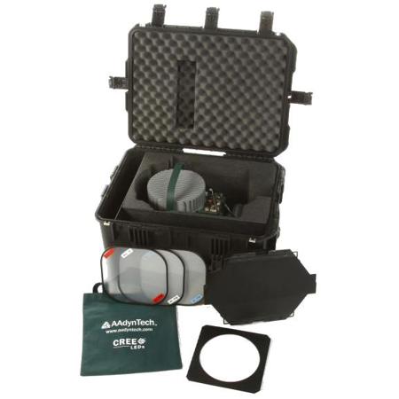 AAdynTech JAB Daylight Kit 1, Includes LED Fixture with Yoke and Pin, Barn Door, 1/4 CTO and 1/4 MG Hard Gel, Lenses, Scrim Bag, ATA Road Case