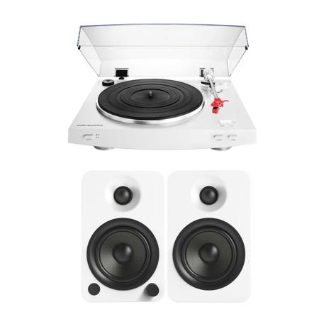 Audio-Technica ATLP3 Belt-Drive Stereo Turntable White W/Kanto YU4 Power Speaker