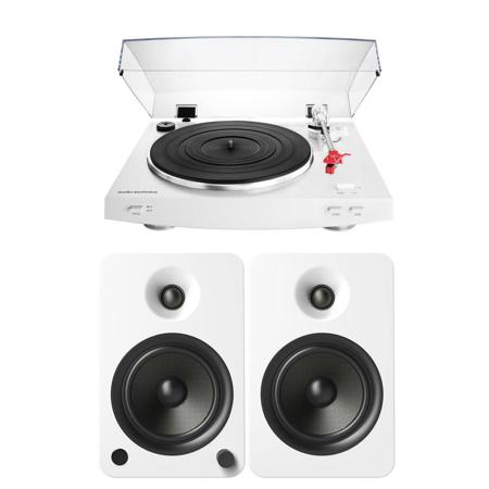 Audio-Technica ATLP3 Belt-Drive Stereo Turntable White W/Kanto YU6 Power Speaker