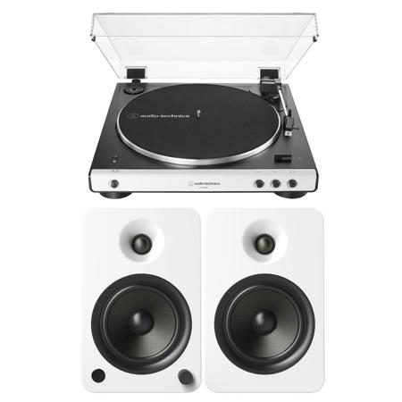 Audio-Technica ATLP60XBT BeltDrive Stereo Turntable,White/Black W/Kanto YU6 Spkr