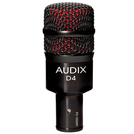 Audix D4 Hypercardioid Dynamic Drum and Instrument Microphone, 40Hz-18kHz Frequency Response, 280 Ohms Output Impedance