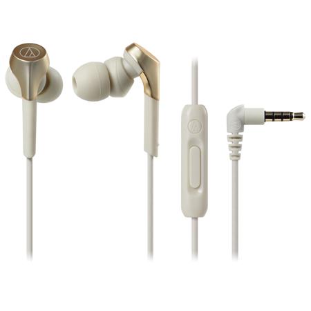 Audio-Technica ATH-CKS550XiS Solid Bass In-Ear Headphones, Mic, Champagne-Gold