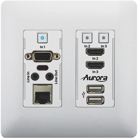 Aurora HTW-2 3 Input VGA & HDMI HDBaseT 2.0 Wall Plate Transmitter, White