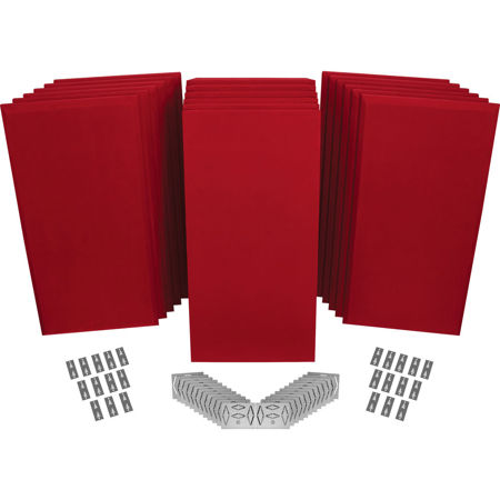 Auralex SonoSuede ProPanel ProKit-2 Includes 6 Mitered 2"x2'x4', 12 Beveled 2"x2'x4', 24 CTC Impaling Clips, 24 AFN Impaling Clips, Red
