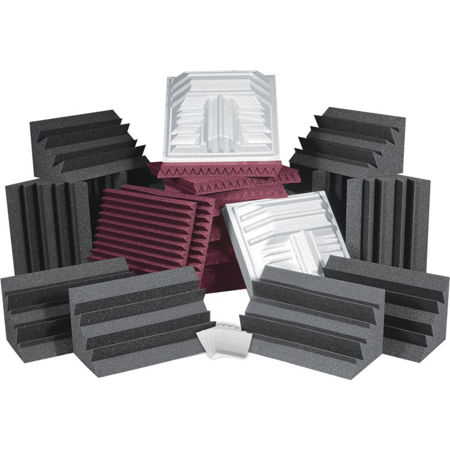 Auralex Pro Plus Roominator Kit, 36 Studiofoam Wedge Panels 2x24x24" (Burgundy), 12 LENRD Bass Traps, 8 T'Fusor Diffusors, 248 EZ-Stick Pro Tabs