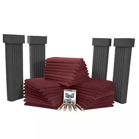 Auralex SFS-112 SonoFlat System, 24 SonoFlat Panels (Burgundy), 4 SonoColumns, 4 SonoCollars, 5 Tubes of Tubetak Pro Liquid Adhesive